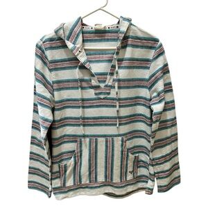 ROXY Wild and Free Baja Hooded Pullover Sweatshirt Size XL white pink blue